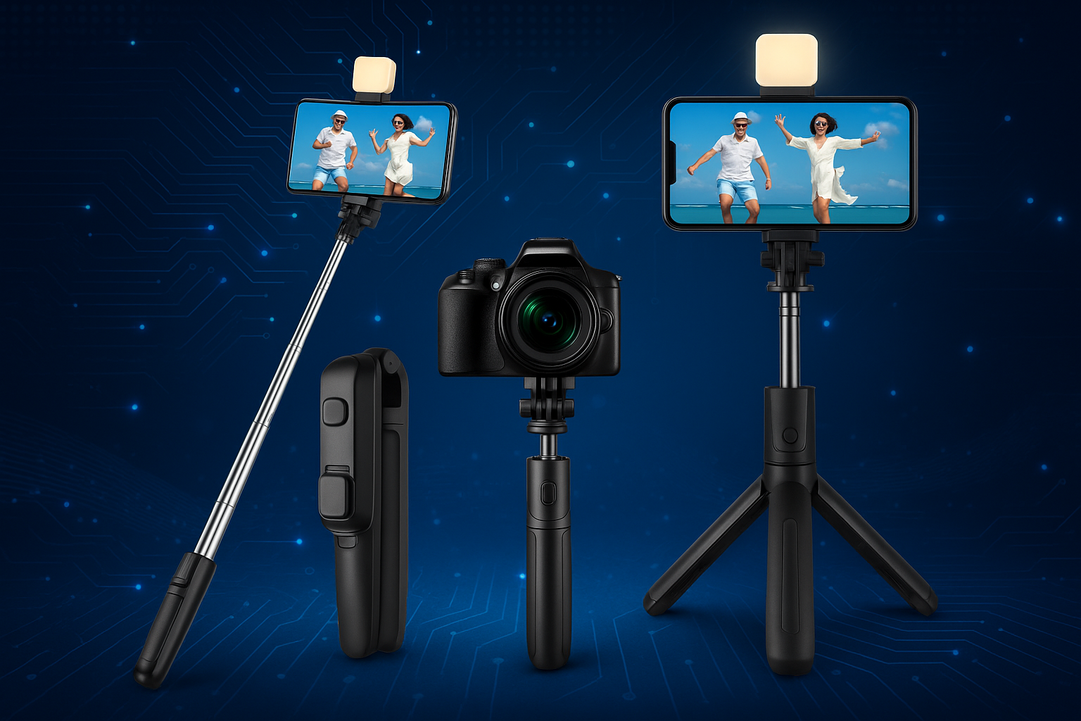 Extendable Flash 3-in-1 Selfie Stick Tripod with Bluetooth Remote